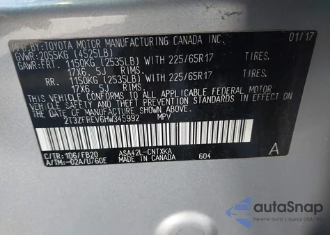 2017 Toyota Rav4 Le from USA, damaged, VIN 2T3ZFREV6HW345992